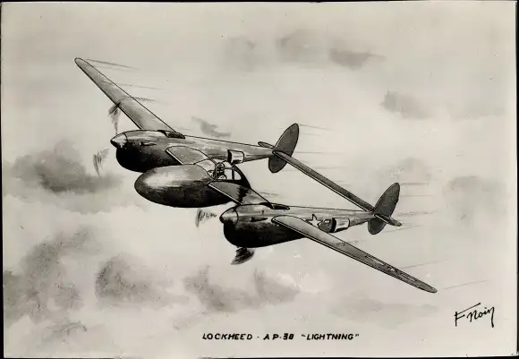 Künstler Ak Amerikanisches Militärflugzeug Lockheed AP 38 Lightning