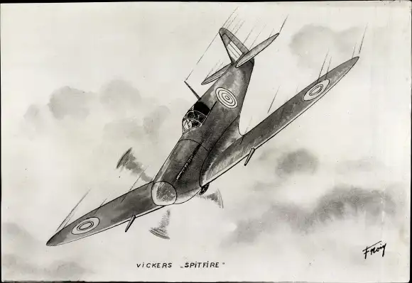 Künstler Ak Britisches Militärflugzeug Vickers Spitfire