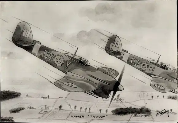 Künstler Ak Britisches Militärflugzeug Hawker Typhoon