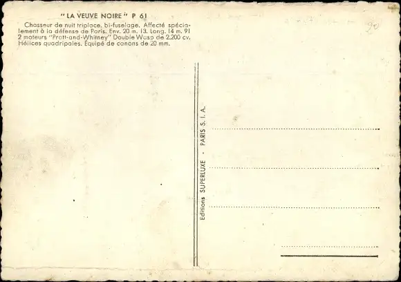 Ak Französisches Militärflugzeug Veuve Noire P61