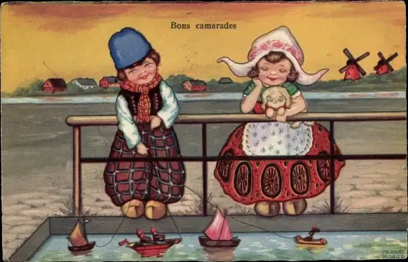 Künstler Ak Boriss, Margret, Junge und Mädchen in niederländischen Volkstrachten, Amag 0319