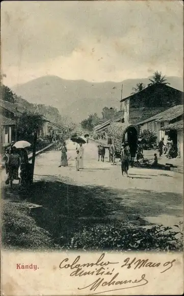 Ak Kandy Sri Lanka, Straßenpartie, Fuhrwerk