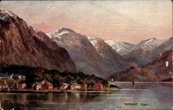 Künstler Ak Noes Norwegen, Teilansicht, Berge, Fjord