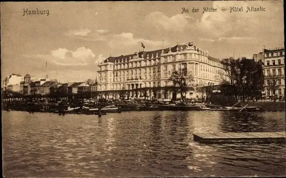 Ak Hamburg Mitte Altstadt, Hotel Atlantic, Flagge, Alster