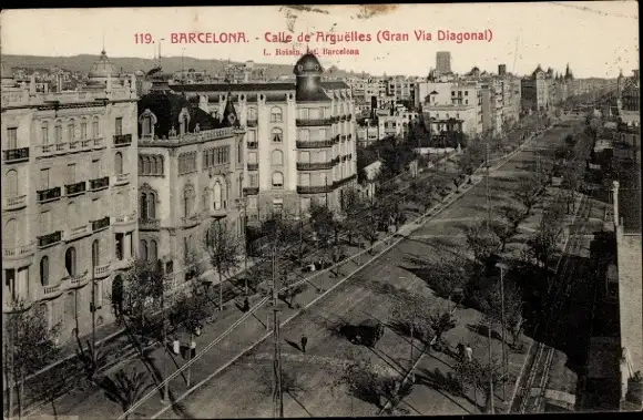Ak Barcelona Katalonien, Calle de Argüelles, Gran Via Diagonal, Teilansicht der Stadt