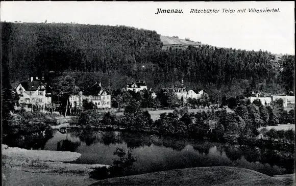 Ak Ilmenau Thüringen, Ritzebühler Teich mit Villenviertel