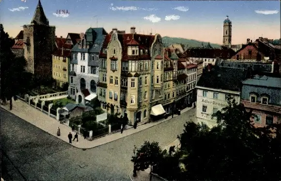 Ak Jena in Thüringen, Teilansicht der Stadt mit Adler Drogerie