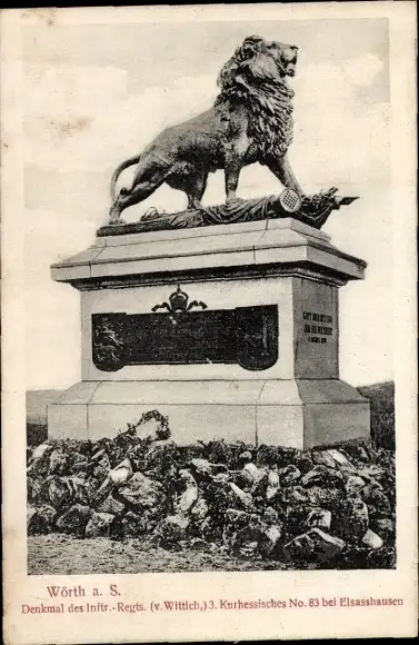 Ak Wœrth sur Sauer Woerth Wörth an der Sauer Elsass Bas Rhin, Denkmal des Inf.-Reg. von Wittich