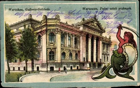 Ak Warszawa Warschau Polen, Gallerie-Gebäude, Meerjungfrau