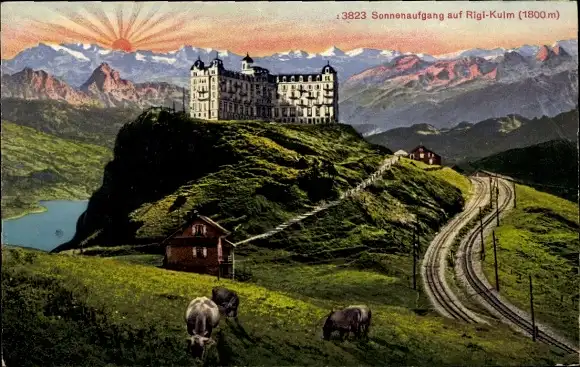 Ak Rigi Kulm Kanton Schwyz, Sonnenaufgang, Hotel, Kühe