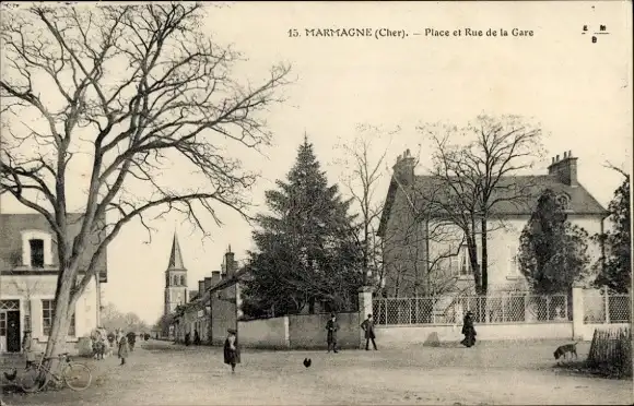 Ak Marmagne Cher, Place und Rue de la Gare