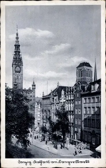 Ak Gdańsk Danzig, Rathaus, Markt, St. Marienkirche