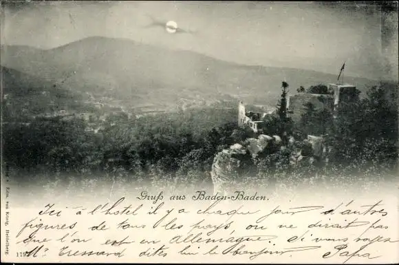 Ak Baden Baden am Schwarzwald, Panorama, Ruine