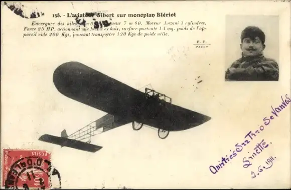 Ak Aviator Gibert auf Blériot-Eindecker, Aéroplane
