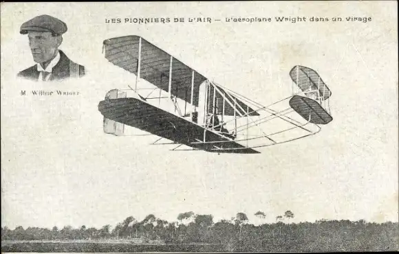 Ak Die Pioniere der Luft, Das Wright-Flugzeug in einer Kurve, Wilbur Wright