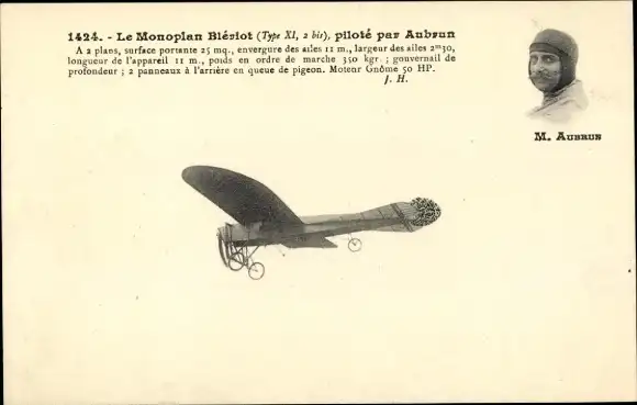 Ak Das Bleriot-Eindecker, gesteuert von Aubrun
