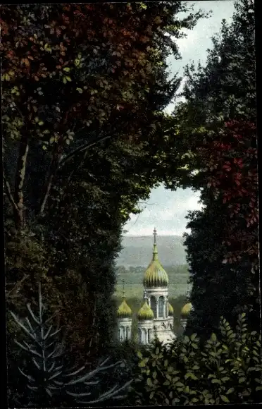 Ak Wiesbaden in Hessen, Blick vom Nerotempel, russische Kapelle