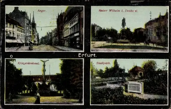Ak Erfurt in Thüringen, Stadtpark, Anger, Kaiser Wilhelm I. Denkmal