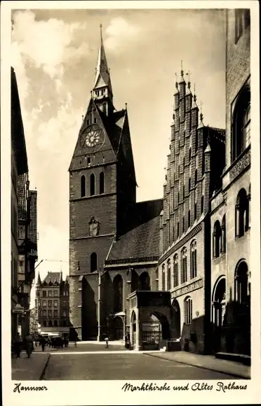 Ak Hannover, Straßenpartie mit Marktkirche und altem Rathaus