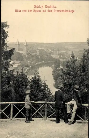 Ak Rochlitz an der Mulde, Schloss, Blick von der Bastei auf dem Promenadenwege