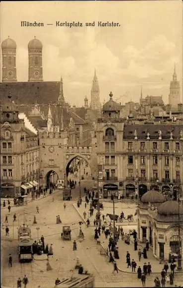Ak München, Karlsplatz, Karlstor, Straßenbahn