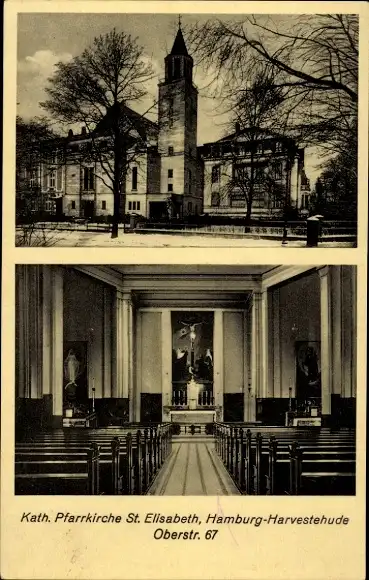 Ak Hamburg Eimsbüttel Harvestehude, Pfarrkirche, Innen und Außen