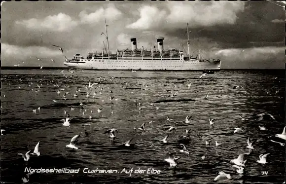 Ak Nordseebad Cuxhaven, Auf der Elbe, Dampfer