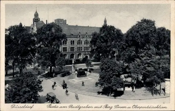 Ak Düsseldorf am Rhein, am Stadtgraben, Bergischer Löwe, Oberpostdirektion