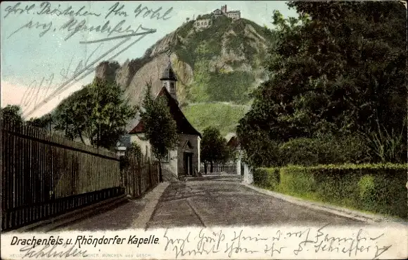 Ak Rhöndorf Bad Honnef am Rhein, Rhöndorfer Kapelle, Drachenfels