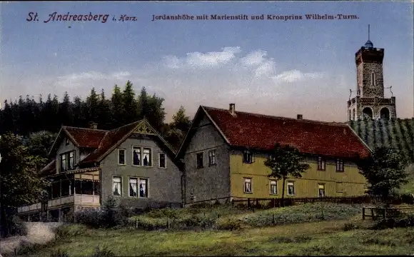 Ak Sankt Andreasberg Braunlage im Oberharz, Jordanshöhe, Kronprinz Wilhelm-Turm, Marienstift