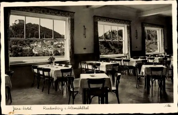 Ak Riedenburg in Niederbayern, Altmühltal, Jura-Hotel, Speisesaal
