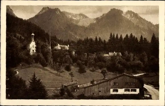 Ak Birkenstein Fischbachau in Oberbayern, Teilansicht, Gebirge