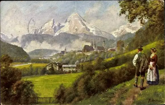 Künstler Ak Hoffmann, H., Berchtesgaden in Oberbayern, Watzmann, Hochkalter