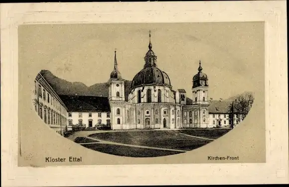 Ak Ettal Oberbayern, Kloster Ettal, Kirchen-Front