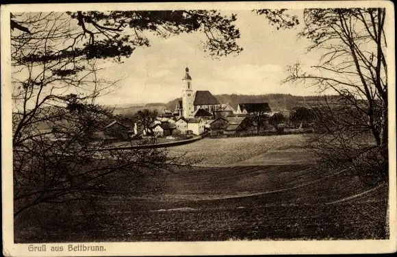 Ak Bettbrunn Kösching in Oberbayern, Teilansicht, Kirche