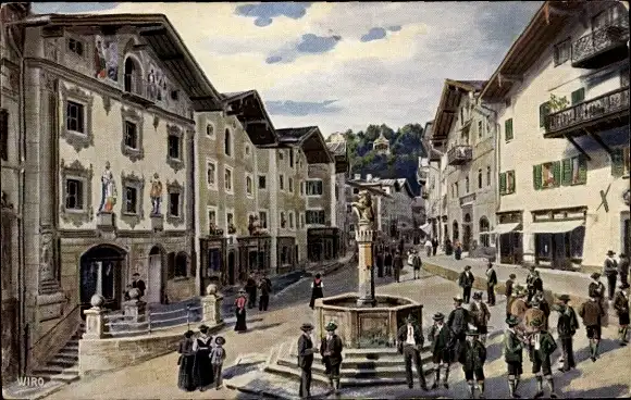 Ak Berchtesgaden in Oberbayern, Partie auf dem Marktplatz, Brunnen