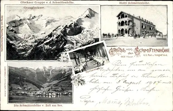 Ak Zell am See in Salzburg, Hotel Schmittenhöhe, Speisesaal, Großglockner