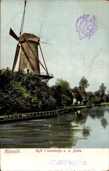 Ak Rijswijk Südholland Niederlande, Schie, Windmühle, Café