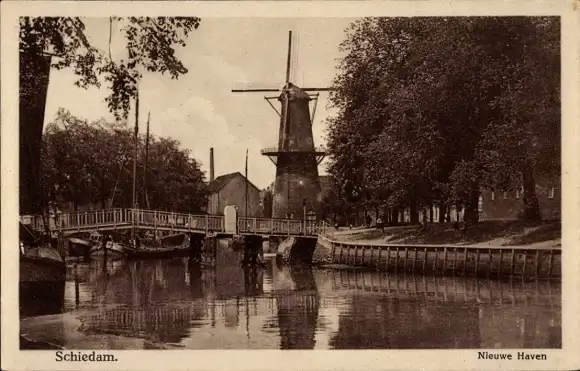 Ak Schiedam Südholland Niederlande, Nieuwe Haven, Mill