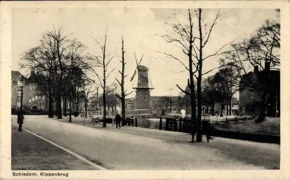 Ak Schiedam Südholland Niederlande, Kippenbrug, Mühle