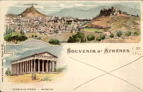 Litho Athen Griechenland, Stadtansicht, Akropolis, Theseion