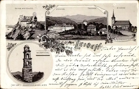 Litho Leiben Niederösterreich, Ruine Weitenegg, Schloss, Taverne, Kirche, Waltertürml