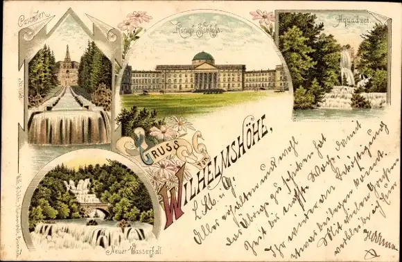 Litho Bad Wilhelmshöhe Kassel in Hessen, Cascaden, Neuer Wasserfall, Königliches Schloss, Aquaduct