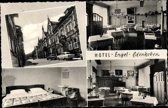 Ak Edenkoben an der Haardt Pfalz, Hotel Engel, Straßenansicht, Innenansicht, Schlafzimmer