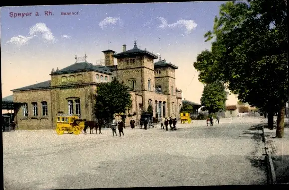 Ak Speyer am Rhein, Bahnhof, Kutschen