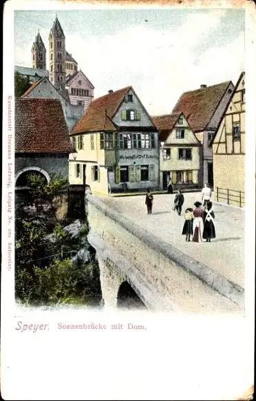 Ak Speyer am Rhein, Sonnenbrücke mit Dom