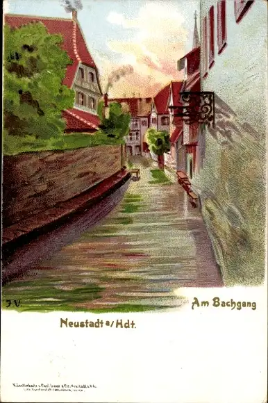 Künstler Litho Neustadt an der Weinstraße, am Bachgang