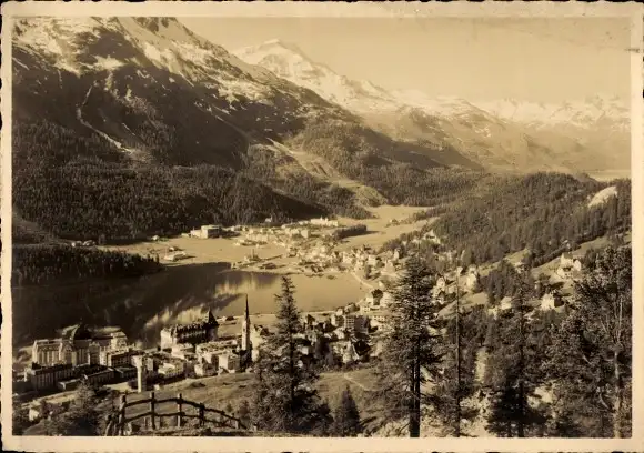 Ak Sankt Moritz Kanton Graubünden, Panorama, Dorf, Bad