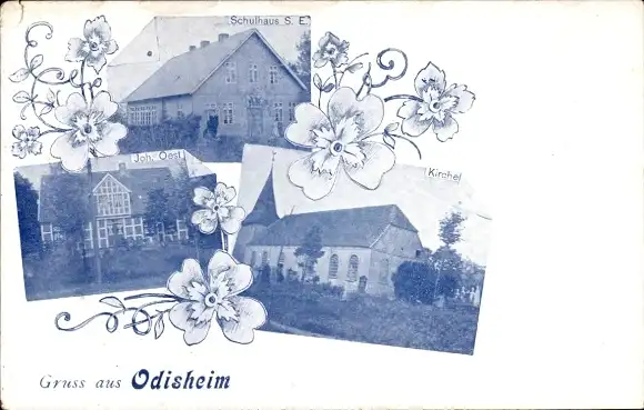 Ak Odisheim in Niedersachsen, Schulhaus, Joh. Oest, Kirche