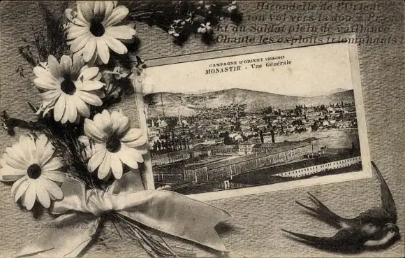 Passepartout Ak Monastir Mazedonien, Panoramablick auf den Ort